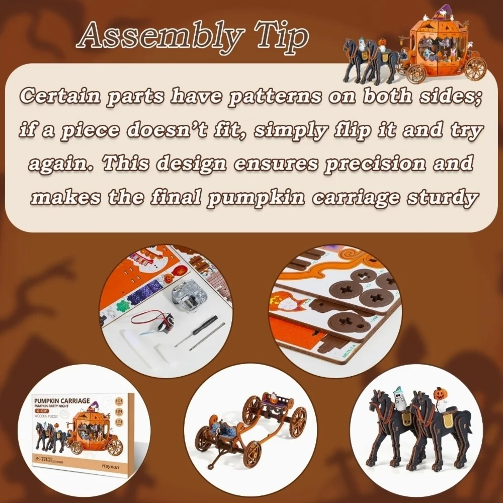 Pumpkin Carriage DIY Wooden Puzzle - Orange and Black